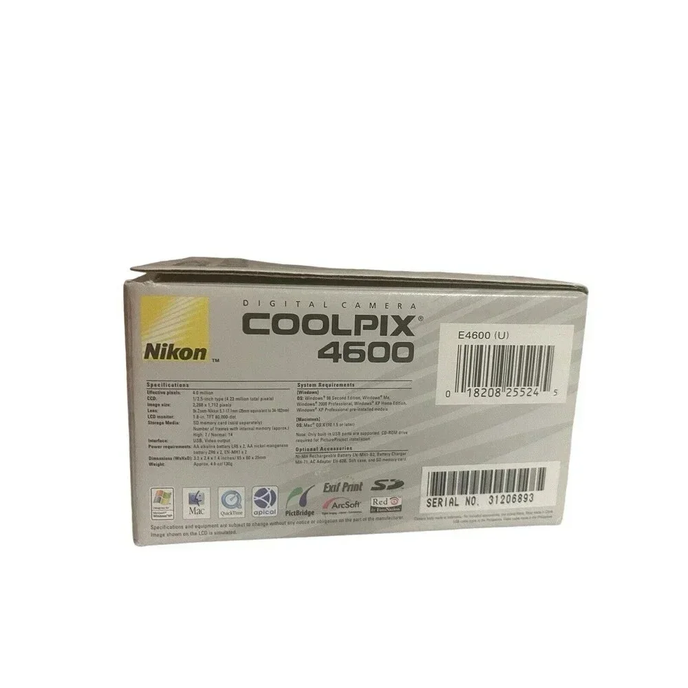 Nikon Coolpix 4600 Silver 4.0 MP 3x Optical Zoom Flash Digital Camera For Parts